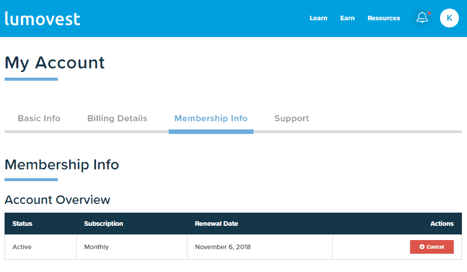 Lumovest account membership information