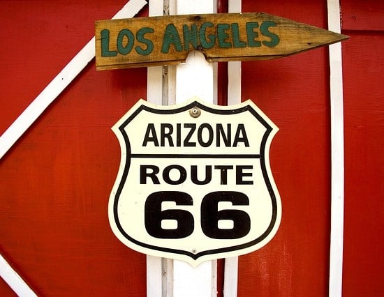 route 66 sign running through Flagstaff