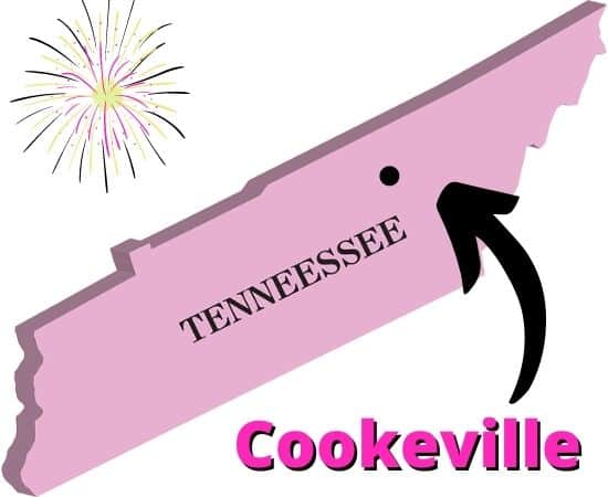 Cookeville on Tennessee map