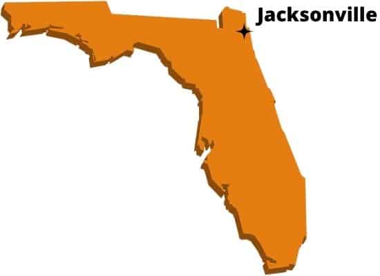 Jacksonville on Florida map