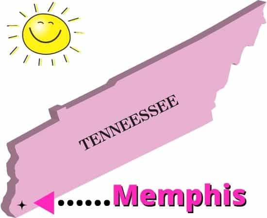 Memphis on Tennessee map