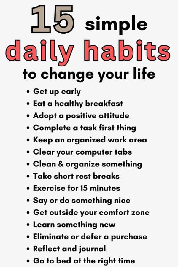 Pinterest image: list of the 15 daily habits