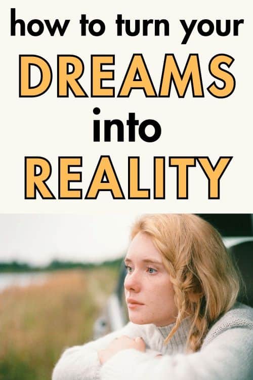 Pinterest image; woman thinking about doing not dreaming