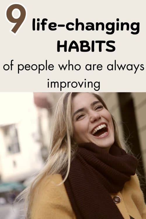 Pinterest image: happy your women with the words 9 life-changing habits
