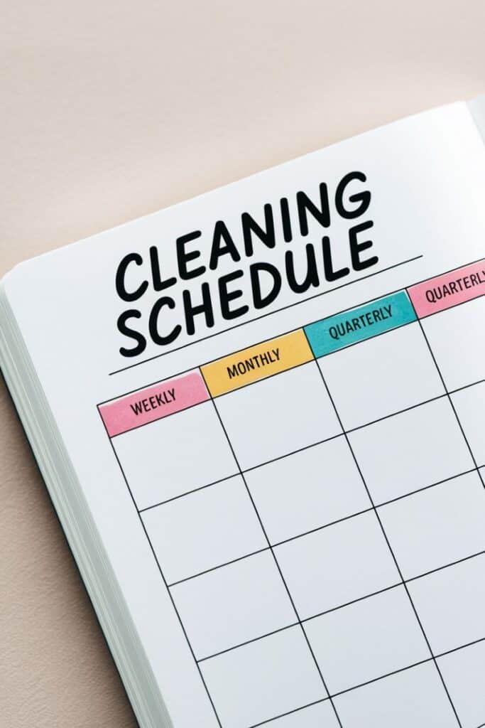 bullet journal page titled cleaning schedule
