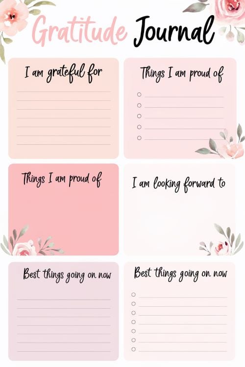 colorful gratitude journal page with sections