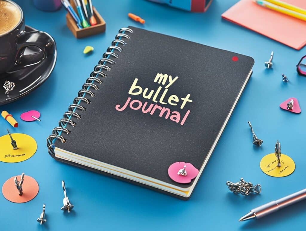 book on desk titled my bullet journal