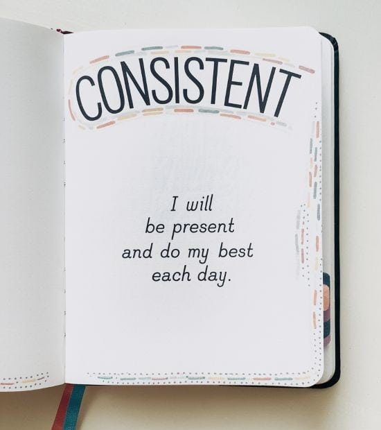 bullet journal first page with the word Consistent at the top