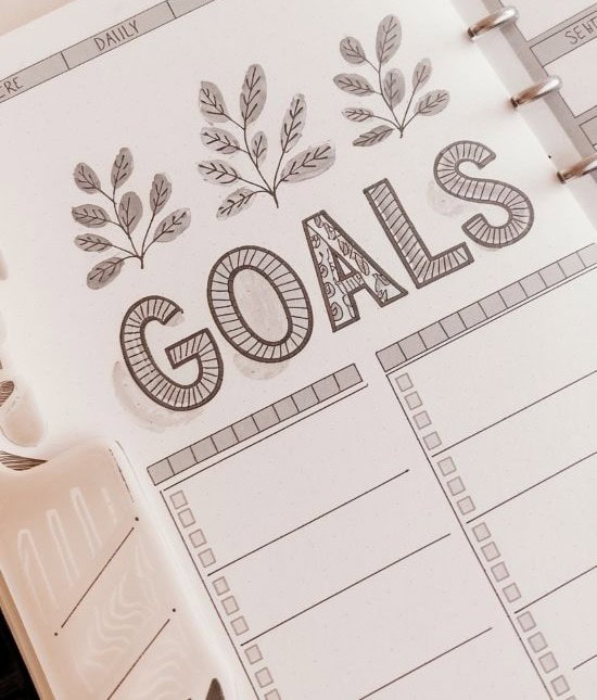 minimalist page with the word goals at the top and boxes to write