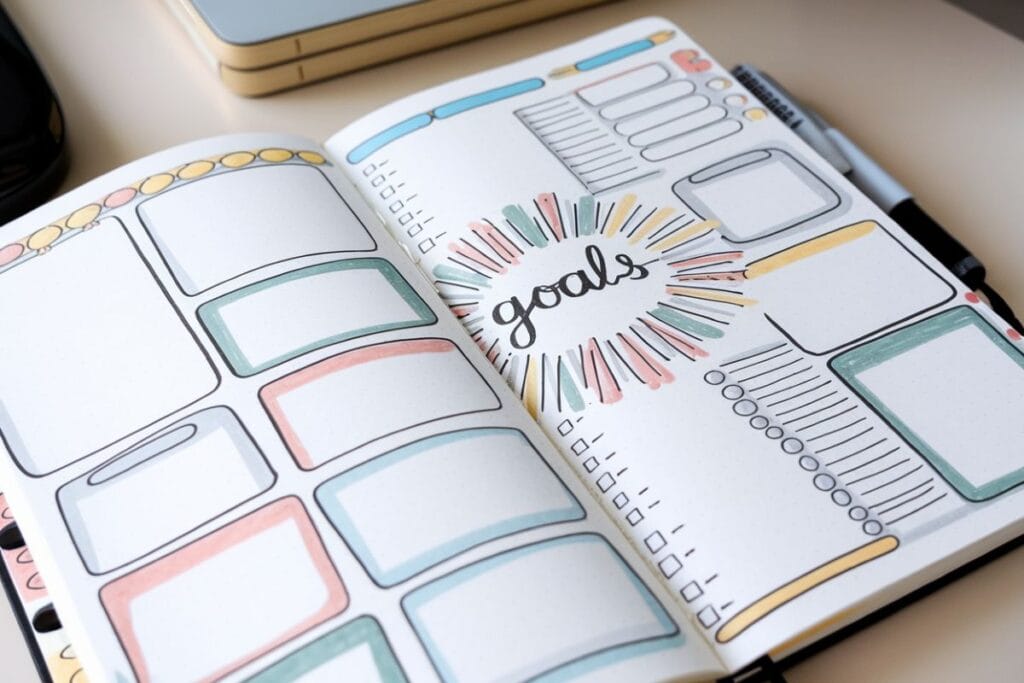 2 page bullet journal goals spread