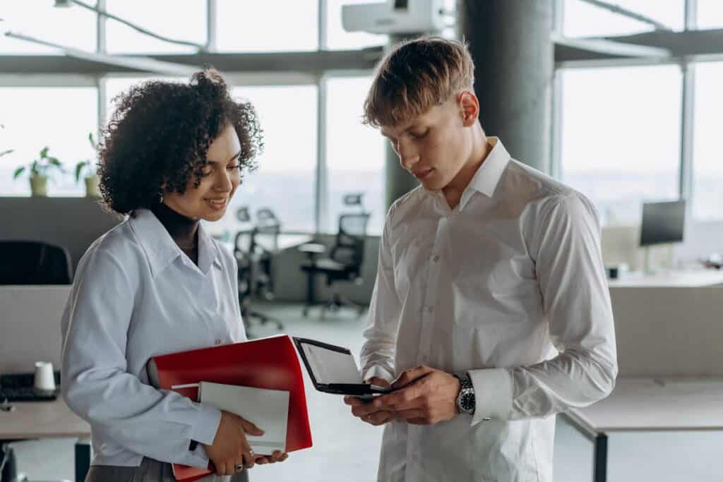 two people interacting at work