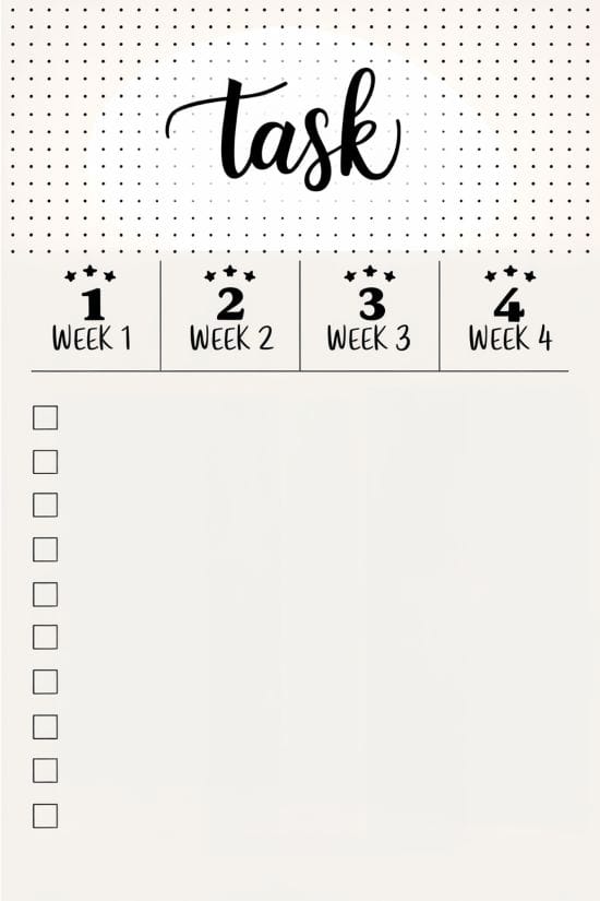 bullet journal task list page