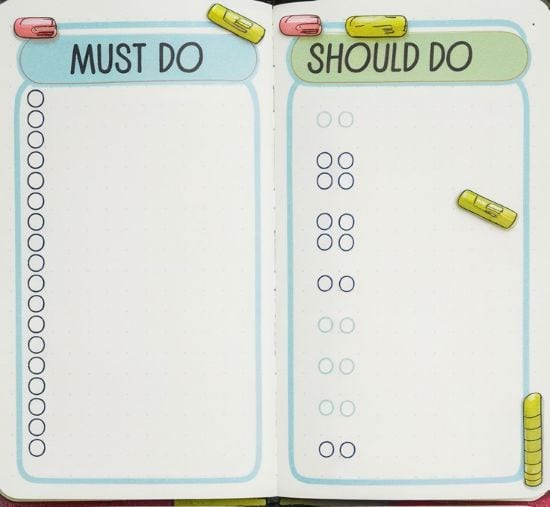 "Must Do - Should Do" bullet journal planning page