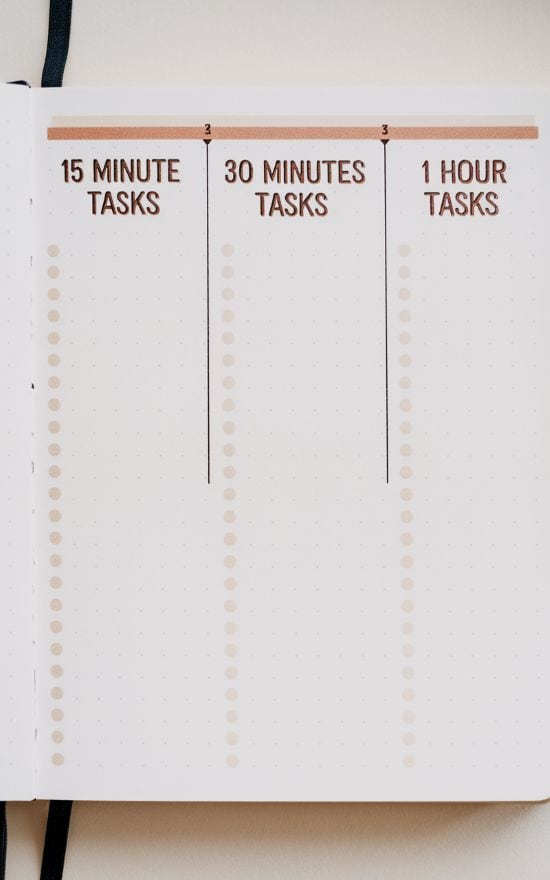 dot journal task list organized by time to complete