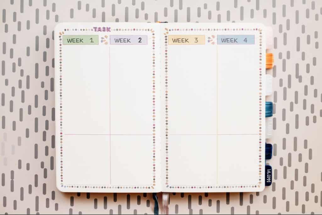 bullet journal weekly task list spread